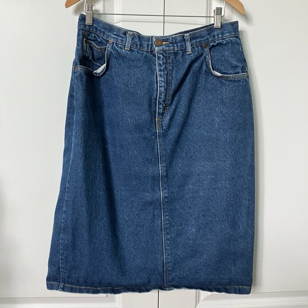 Vintage Denim Pencil Skirt Womens 32" 90s Western Cowgirl Blue Jean Mini